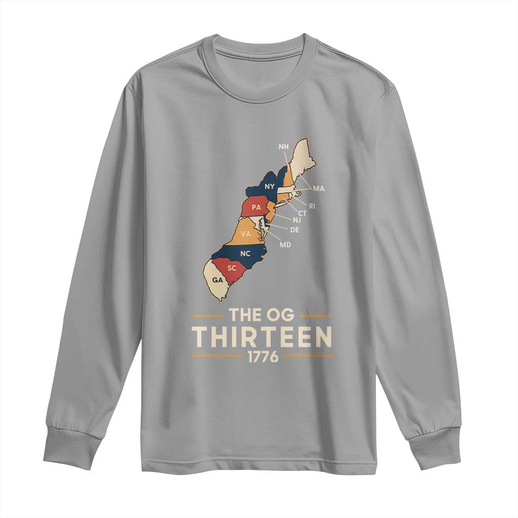 The OG Thirteen 1776 Original Colonies Map Long Sleeve Shirt Funny Retro American History