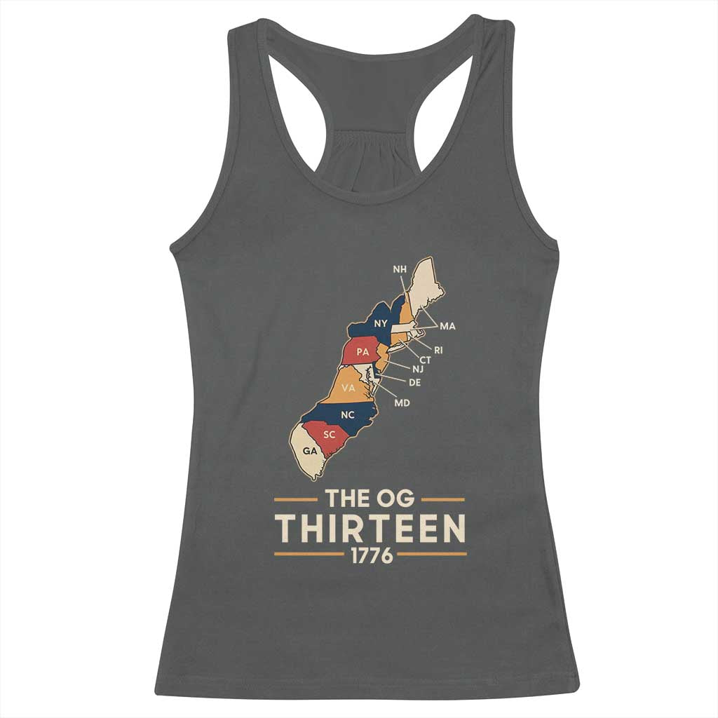 The OG Thirteen 1776 Original Colonies Map Racerback Tank Top Funny Retro American History
