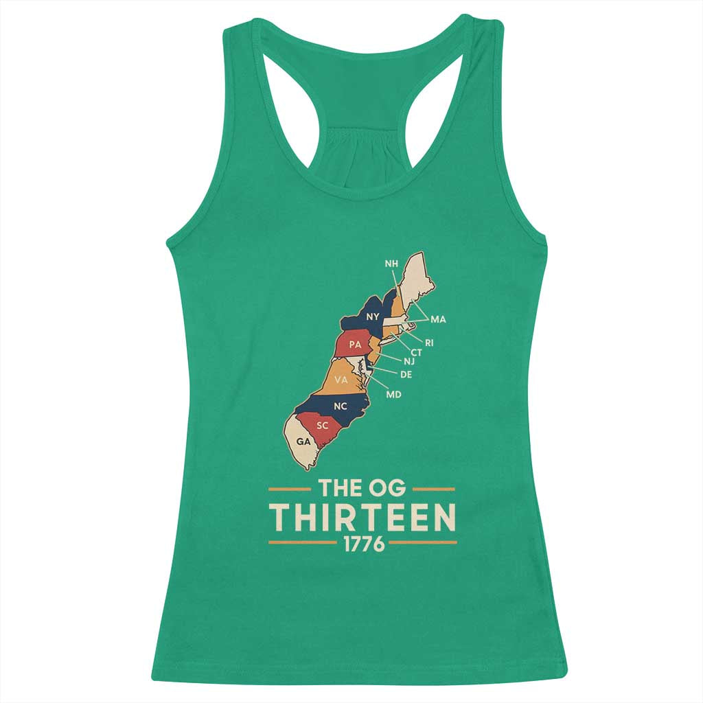 The OG Thirteen 1776 Original Colonies Map Racerback Tank Top Funny Retro American History