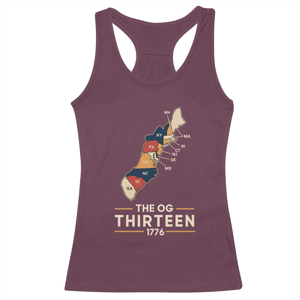 The OG Thirteen 1776 Original Colonies Map Racerback Tank Top Funny Retro American History