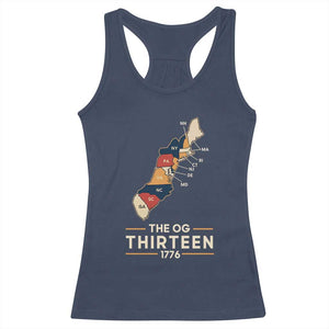 The OG Thirteen 1776 Original Colonies Map Racerback Tank Top Funny Retro American History