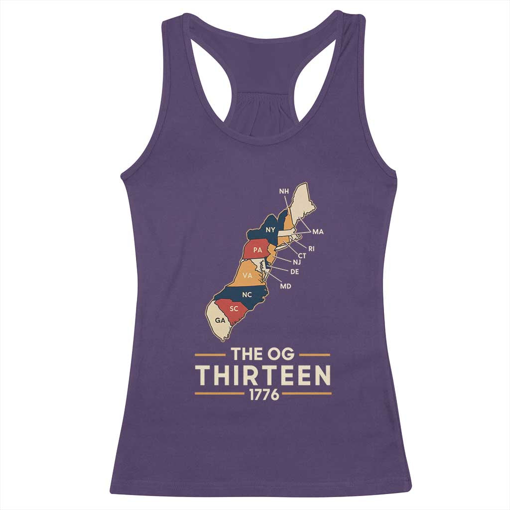 The OG Thirteen 1776 Original Colonies Map Racerback Tank Top Funny Retro American History