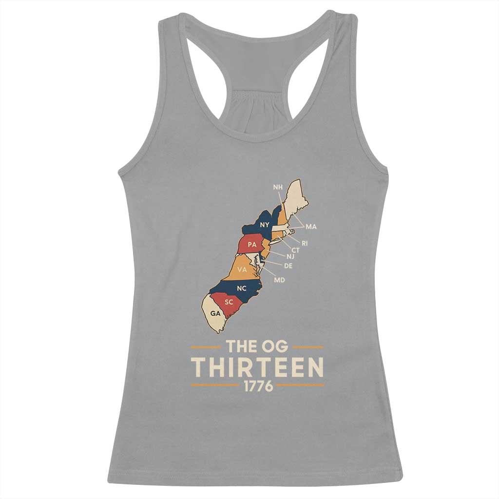 The OG Thirteen 1776 Original Colonies Map Racerback Tank Top Funny Retro American History