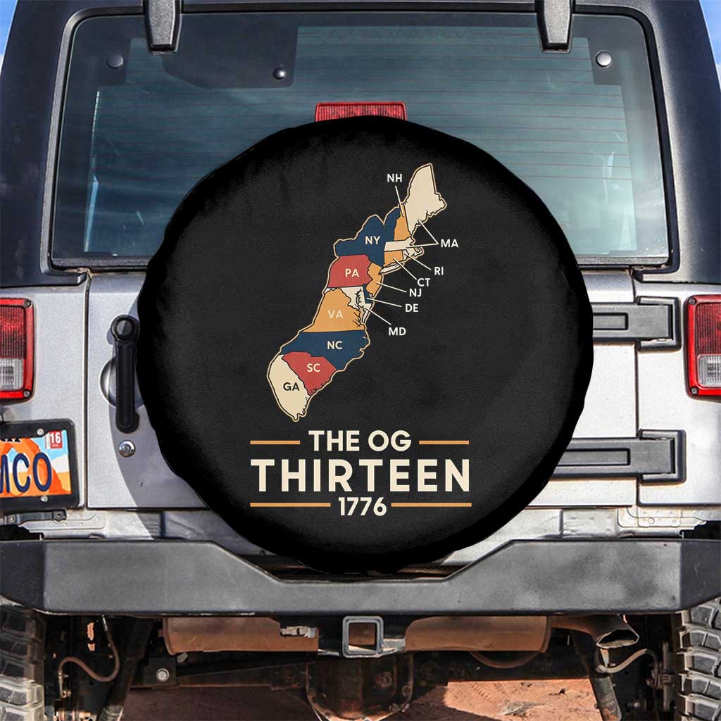 The OG Thirteen 1776 Original Colonies Map Spare Tire Cover Funny Retro American History TS02 No hole Black Print Your Wear