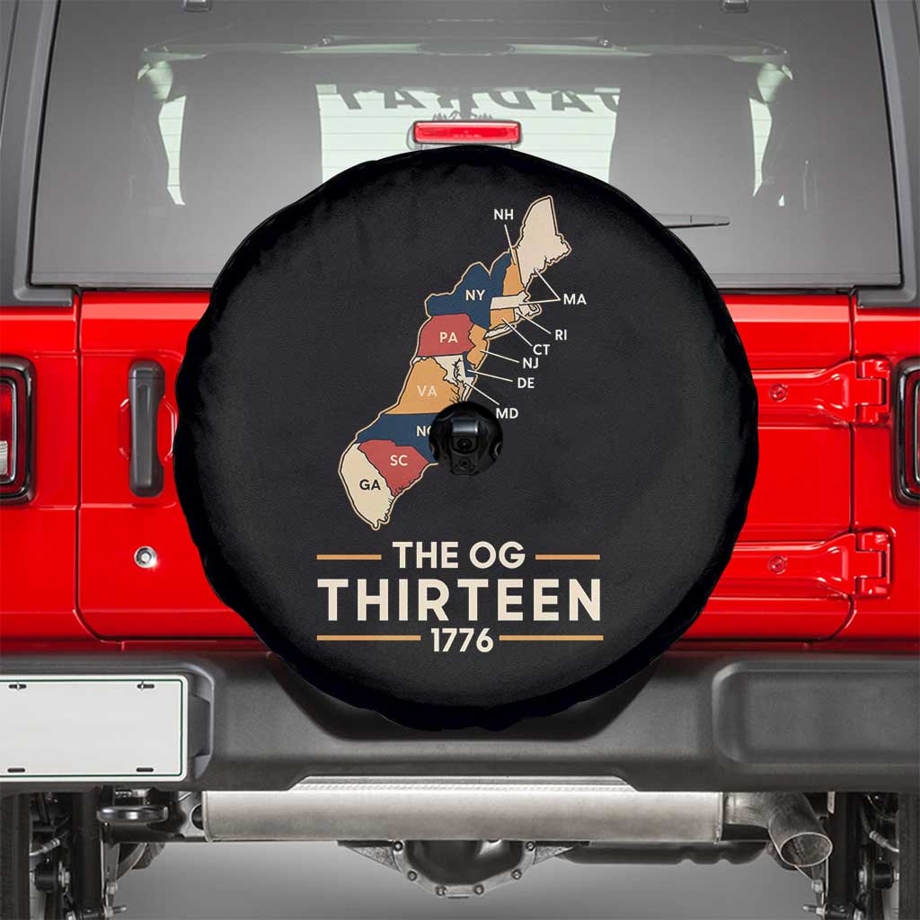 The OG Thirteen 1776 Original Colonies Map Spare Tire Cover Funny Retro American History