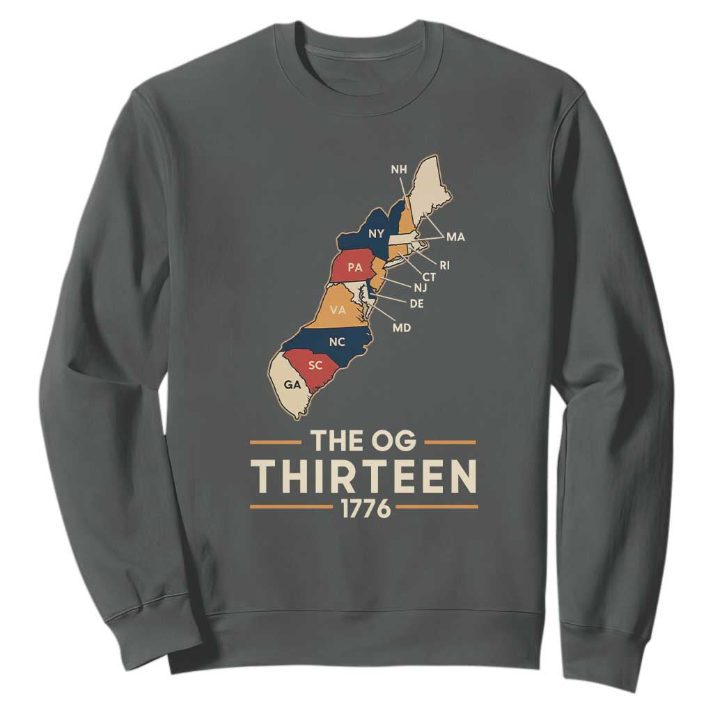 The OG Thirteen 1776 Original Colonies Map Sweatshirt Funny Retro American History