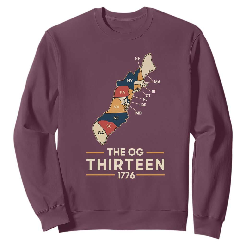 The OG Thirteen 1776 Original Colonies Map Sweatshirt Funny Retro American History