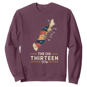 The OG Thirteen 1776 Original Colonies Map Sweatshirt Funny Retro American History