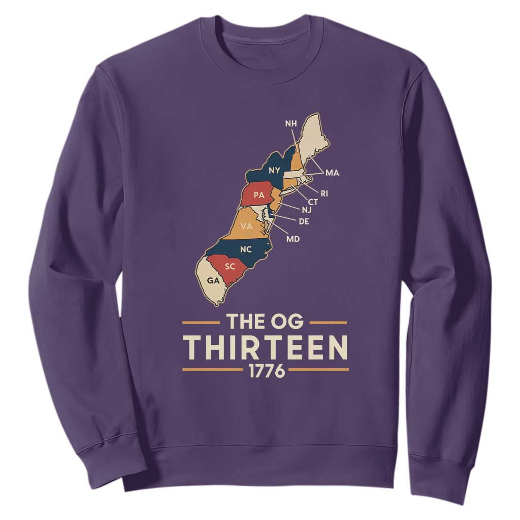 The OG Thirteen 1776 Original Colonies Map Sweatshirt Funny Retro American History