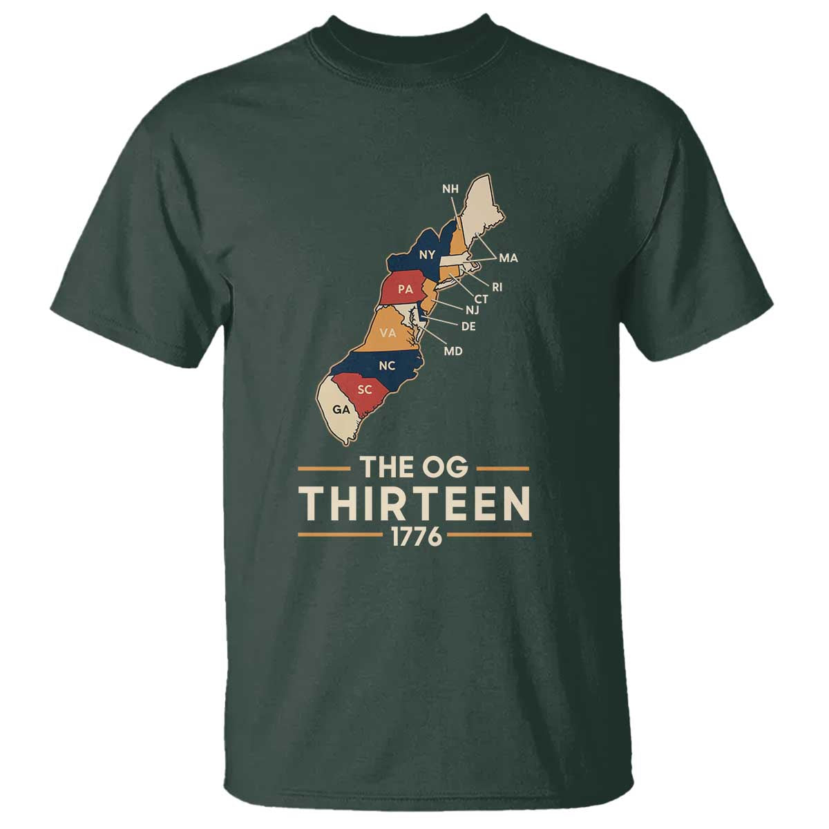 The OG Thirteen 1776 Original Colonies Map T Shirt Funny Retro American History