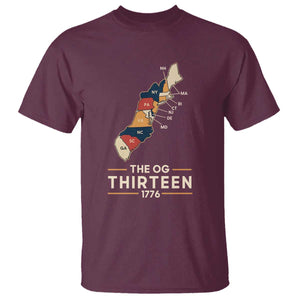 The OG Thirteen 1776 Original Colonies Map T Shirt Funny Retro American History