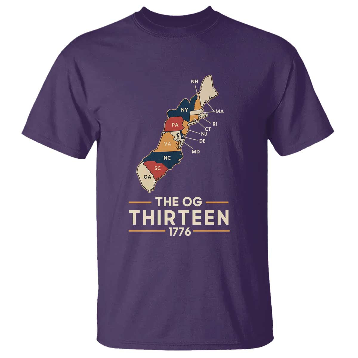 The OG Thirteen 1776 Original Colonies Map T Shirt Funny Retro American History
