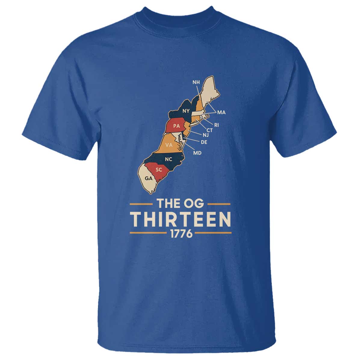 The OG Thirteen 1776 Original Colonies Map T Shirt Funny Retro American History