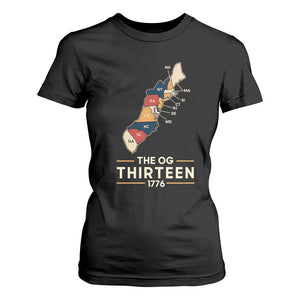 The OG Thirteen 1776 Original Colonies Map T Shirt For Women Funny Retro American History