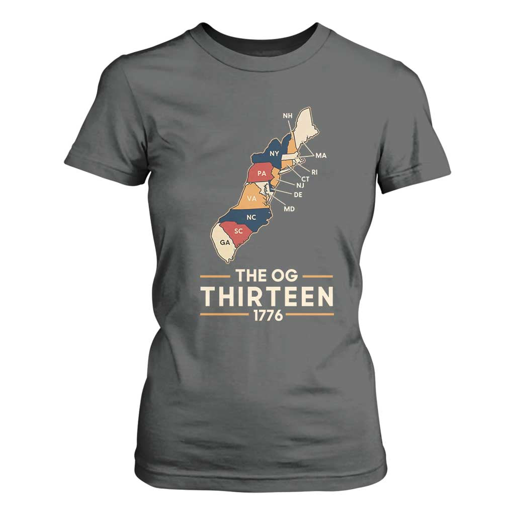 The OG Thirteen 1776 Original Colonies Map T Shirt For Women Funny Retro American History