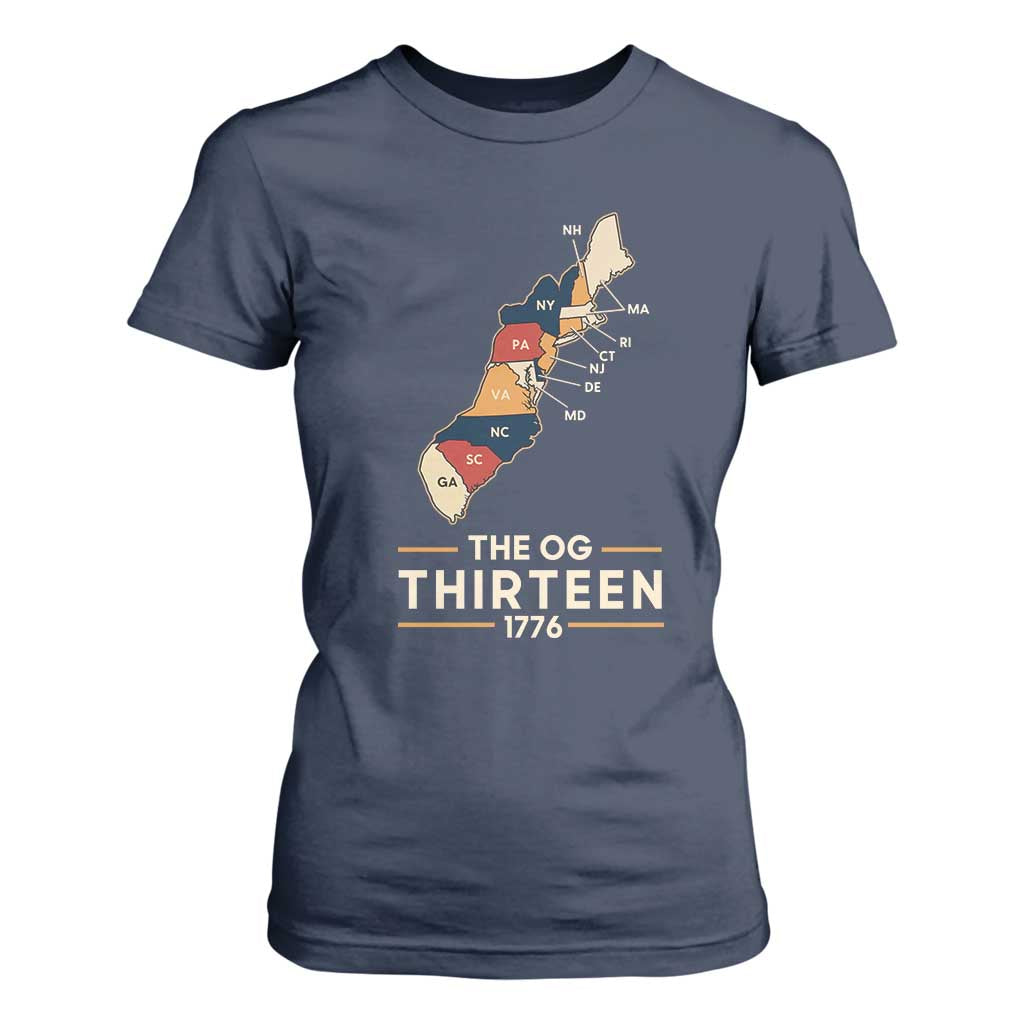 The OG Thirteen 1776 Original Colonies Map T Shirt For Women Funny Retro American History