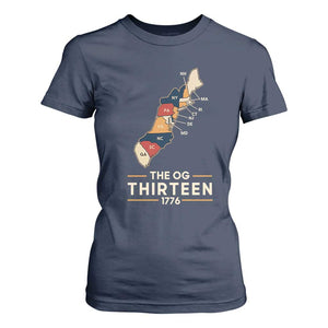 The OG Thirteen 1776 Original Colonies Map T Shirt For Women Funny Retro American History
