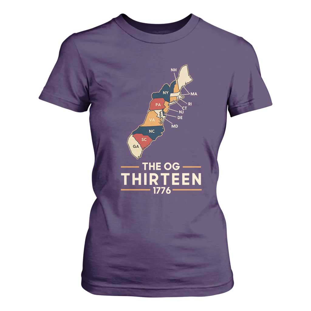 The OG Thirteen 1776 Original Colonies Map T Shirt For Women Funny Retro American History