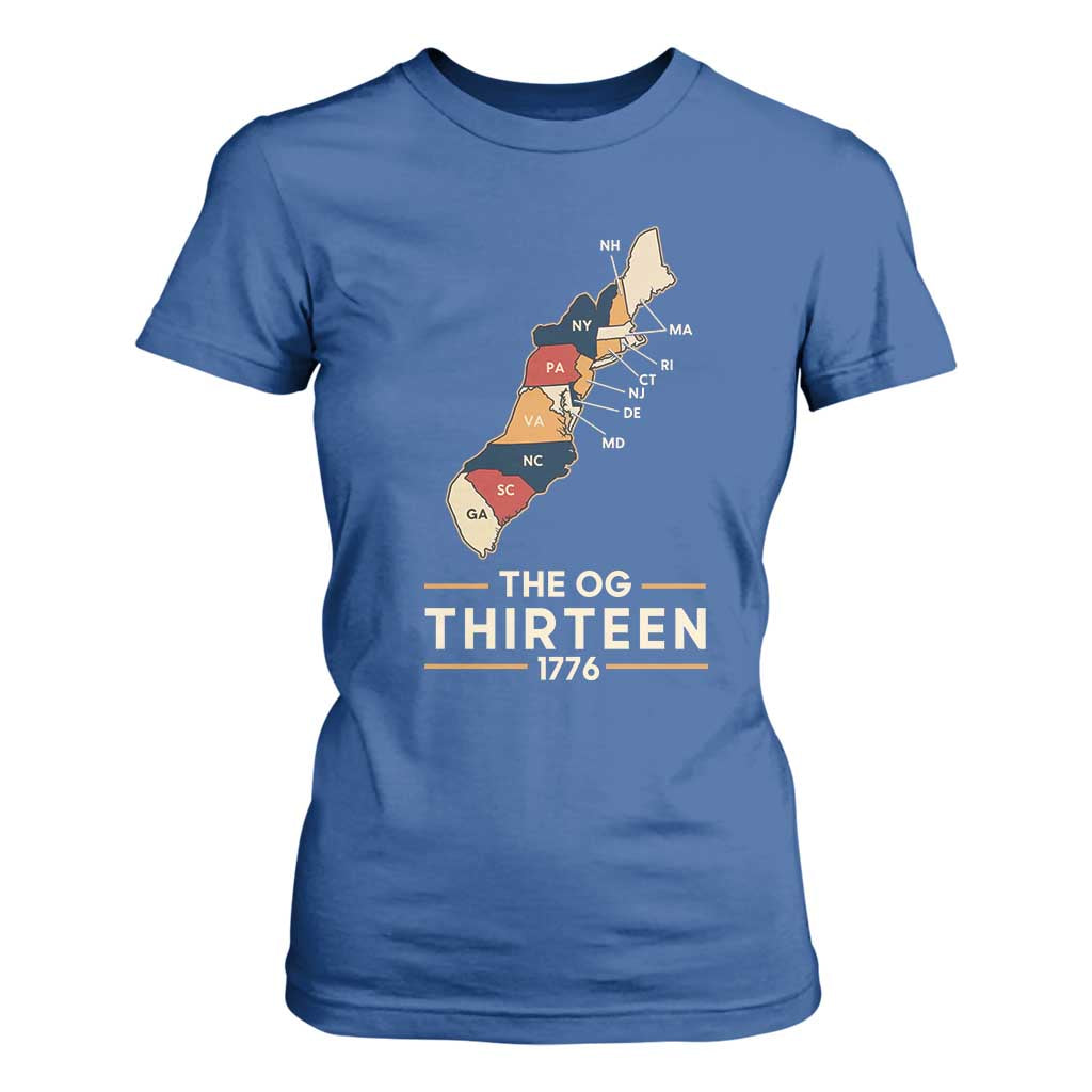 The OG Thirteen 1776 Original Colonies Map T Shirt For Women Funny Retro American History
