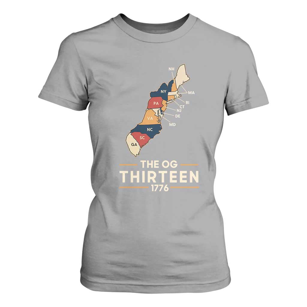 The OG Thirteen 1776 Original Colonies Map T Shirt For Women Funny Retro American History