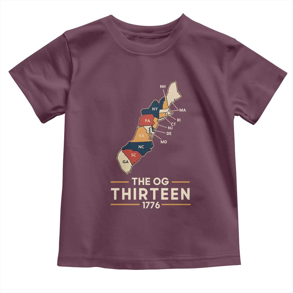 The OG Thirteen 1776 Original Colonies Map Toddler T Shirt Funny Retro American History