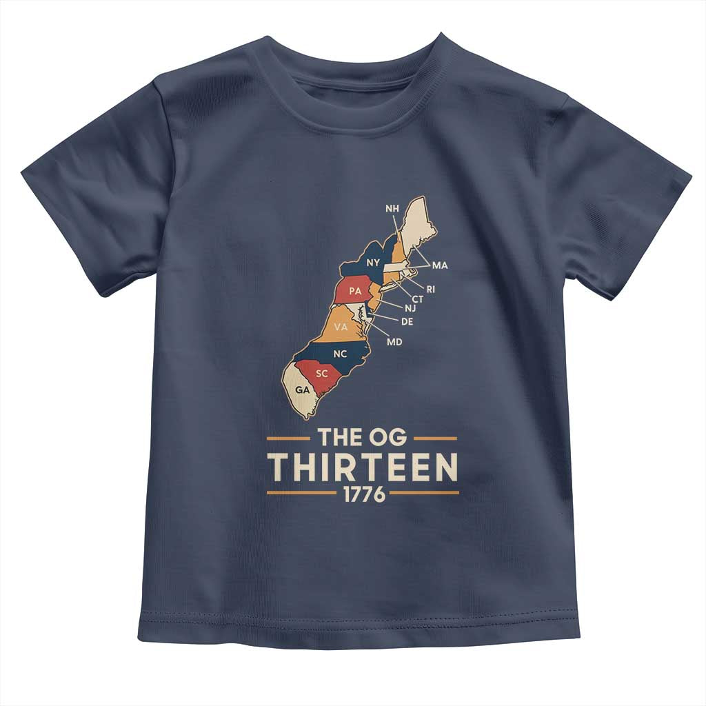 The OG Thirteen 1776 Original Colonies Map Toddler T Shirt Funny Retro American History