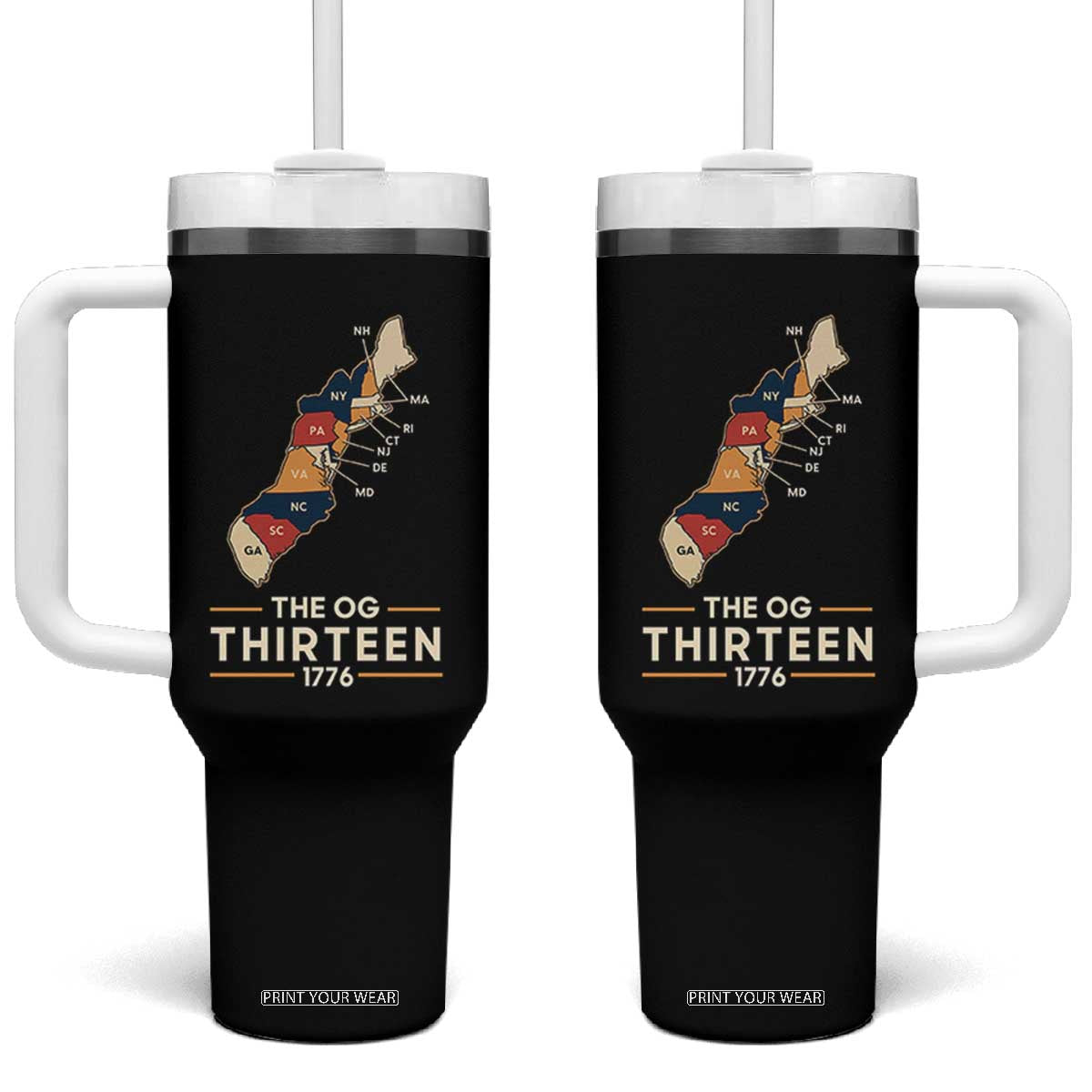 The OG Thirteen 1776 Original Colonies Map Tumbler With Handle Funny Retro American History