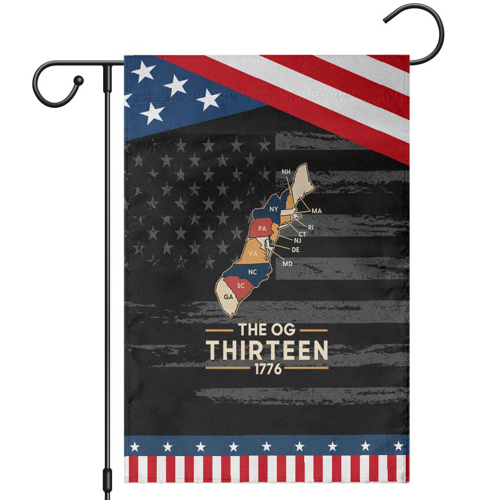 The OG Thirteen 1776 Original Colonies Map Patriotic Garden Flag Funny Retro American History