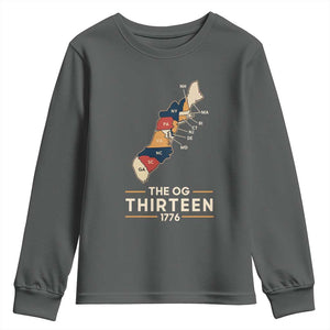 The OG Thirteen 1776 Original Colonies Map Youth Sweatshirt Funny Retro American History