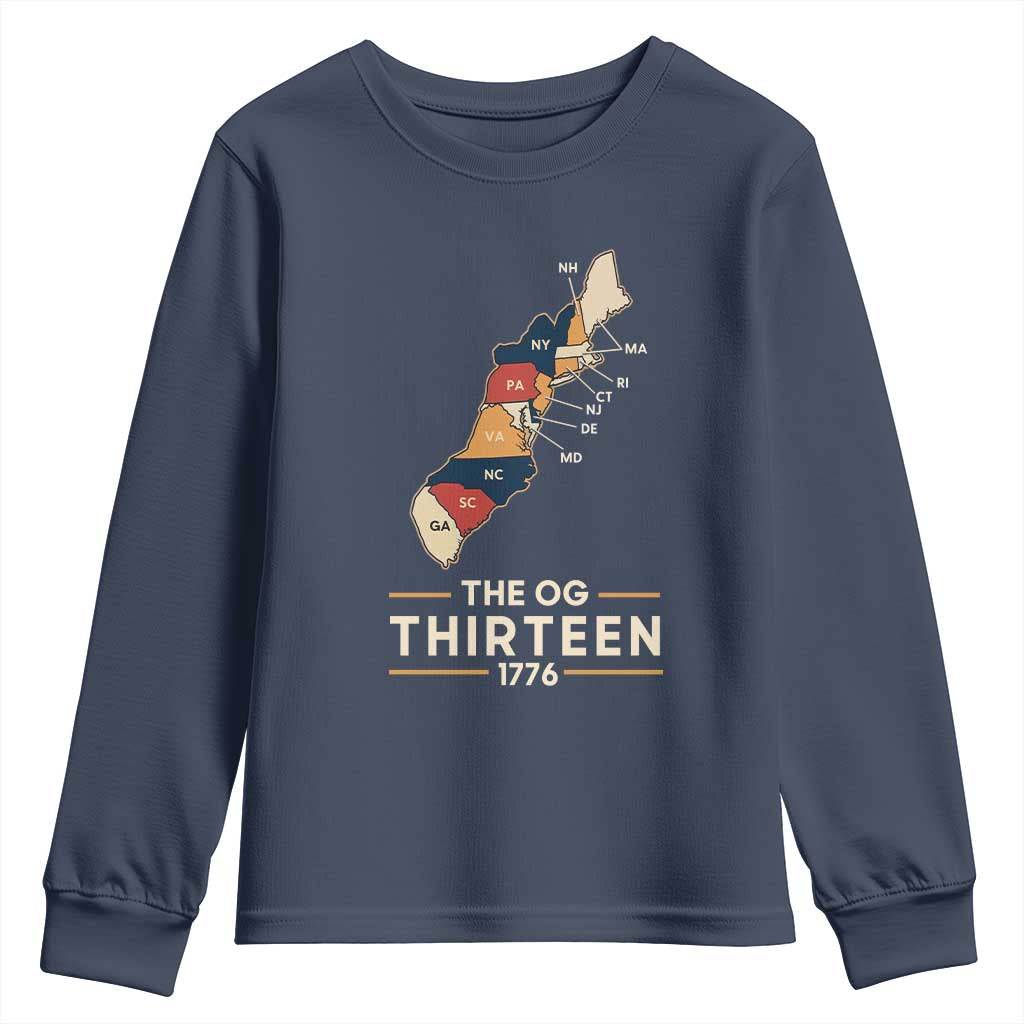 The OG Thirteen 1776 Original Colonies Map Youth Sweatshirt Funny Retro American History