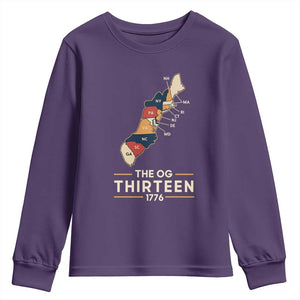 The OG Thirteen 1776 Original Colonies Map Youth Sweatshirt Funny Retro American History