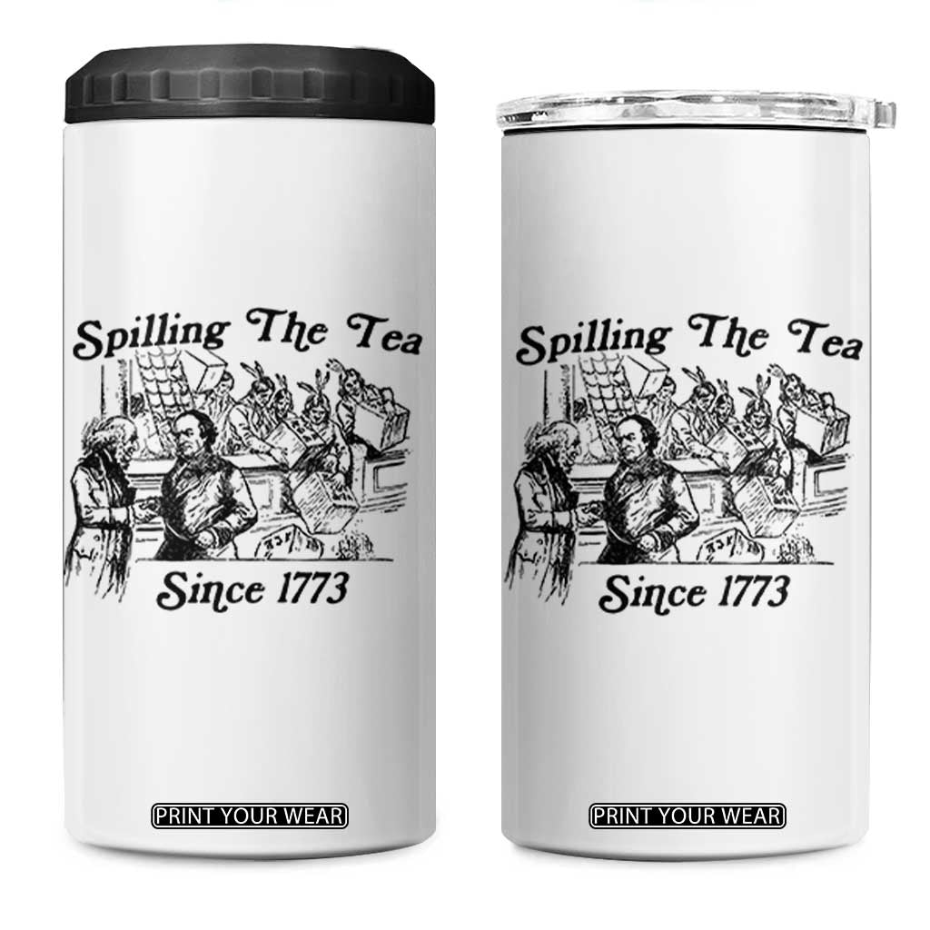 Spilling The Tea Since 1773 4 in 1 Can Cooler Tumbler Boston Tea Party Vintage Historical Sketch Graphic