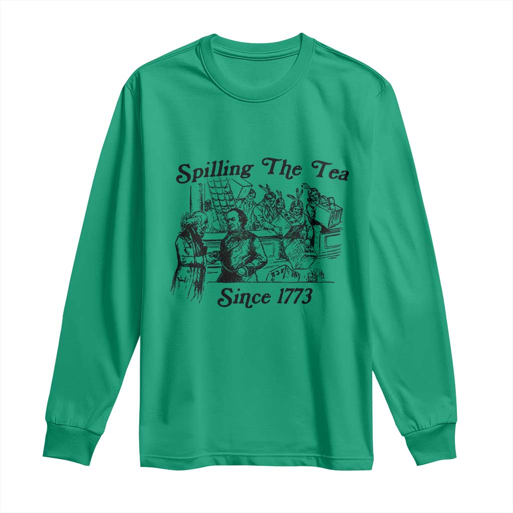 Spilling The Tea Since 1773 Long Sleeve Shirt Boston Tea Party Vintage Historical Sketch Graphic
