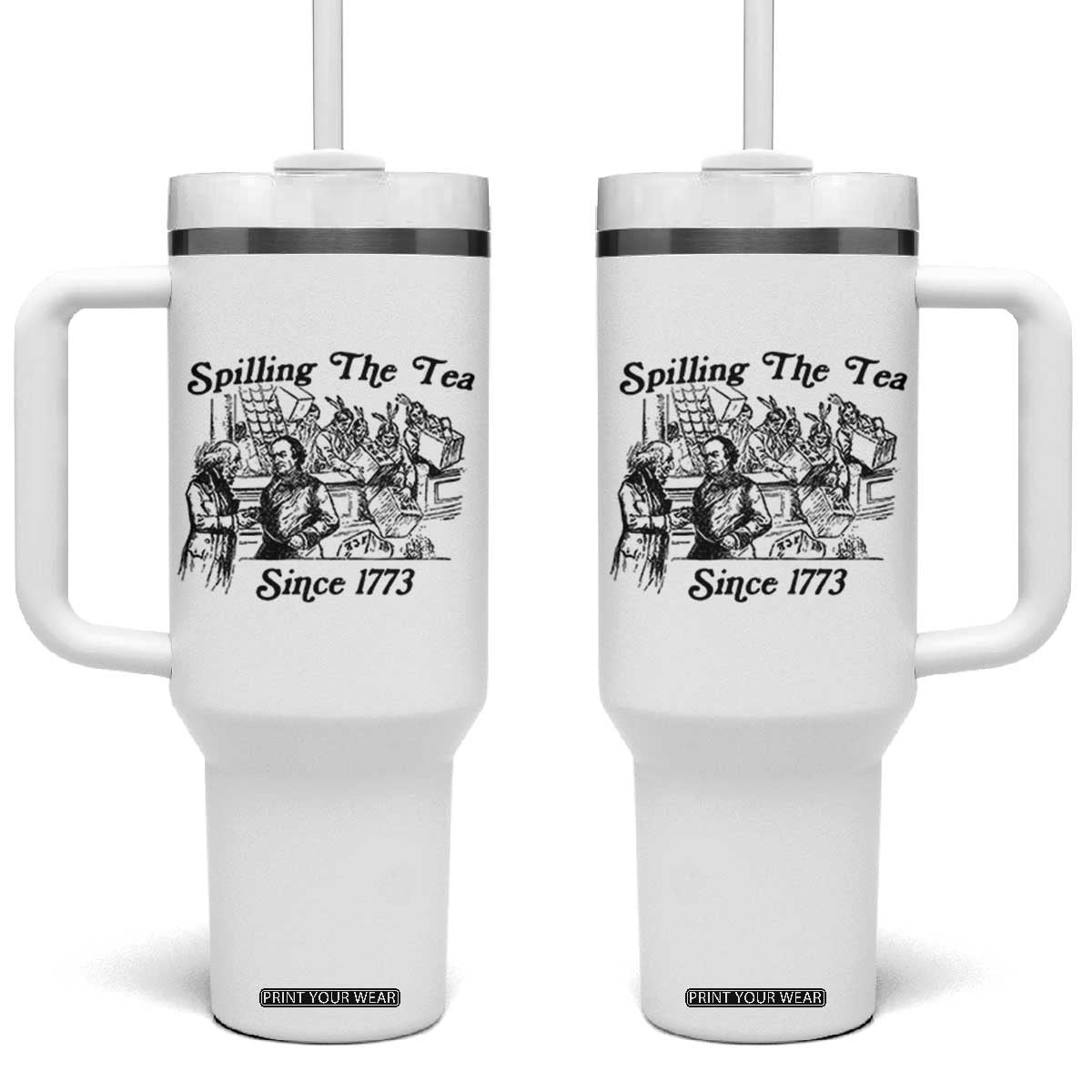 Spilling The Tea Since 1773 Tumbler With Handle Boston Tea Party Vintage Historical Sketch Graphic