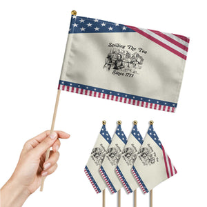 Spilling The Tea Since 1773 Patriotic Handheld Flag Boston Tea Party Vintage Historical Sketch Graphic