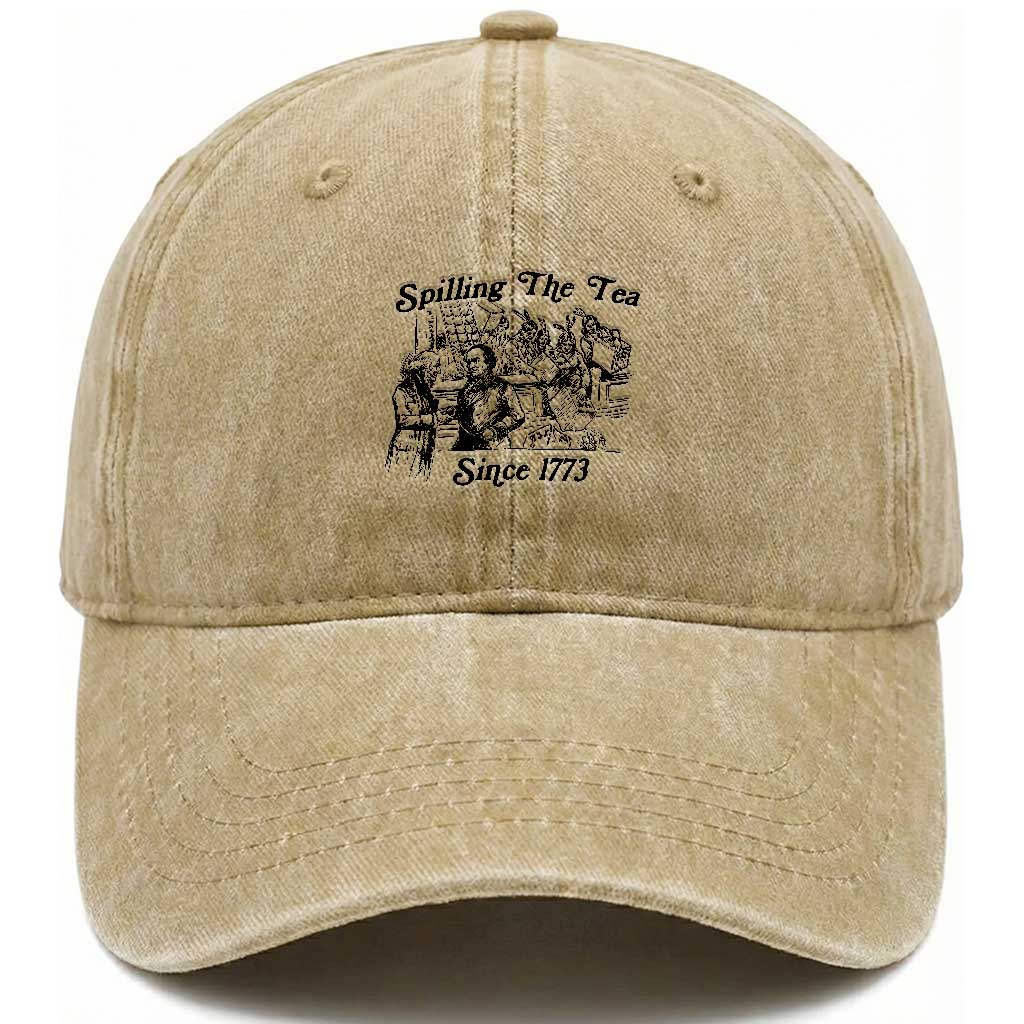 Spilling The Tea Since 1773 Washed Cotton Baseball Cap Boston Tea Party Vintage Historical Sketch Graphic