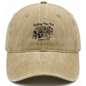 Spilling The Tea Since 1773 Washed Cotton Baseball Cap Boston Tea Party Vintage Historical Sketch Graphic