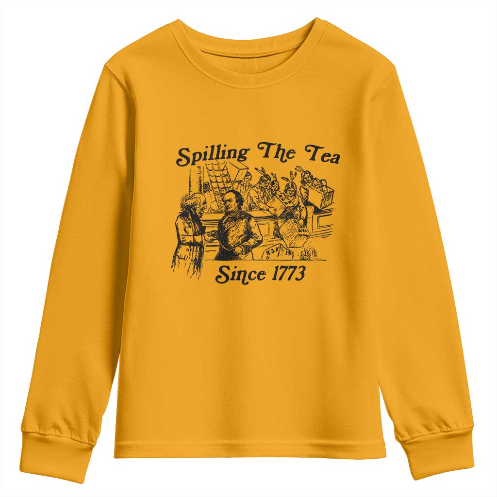Spilling The Tea Since 1773 Youth Sweatshirt Boston Tea Party Vintage Historical Sketch Graphic