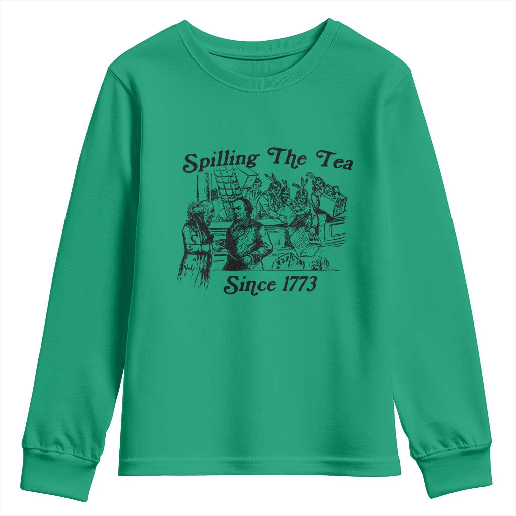 Spilling The Tea Since 1773 Youth Sweatshirt Boston Tea Party Vintage Historical Sketch Graphic