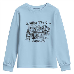 Spilling The Tea Since 1773 Youth Sweatshirt Boston Tea Party Vintage Historical Sketch Graphic
