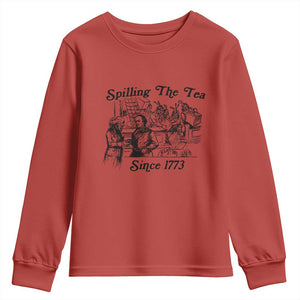 Spilling The Tea Since 1773 Youth Sweatshirt Boston Tea Party Vintage Historical Sketch Graphic