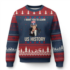 Uncle Sam I Want You To Learn US History Ugly Christmas Sweater Patriotic Teachers Students