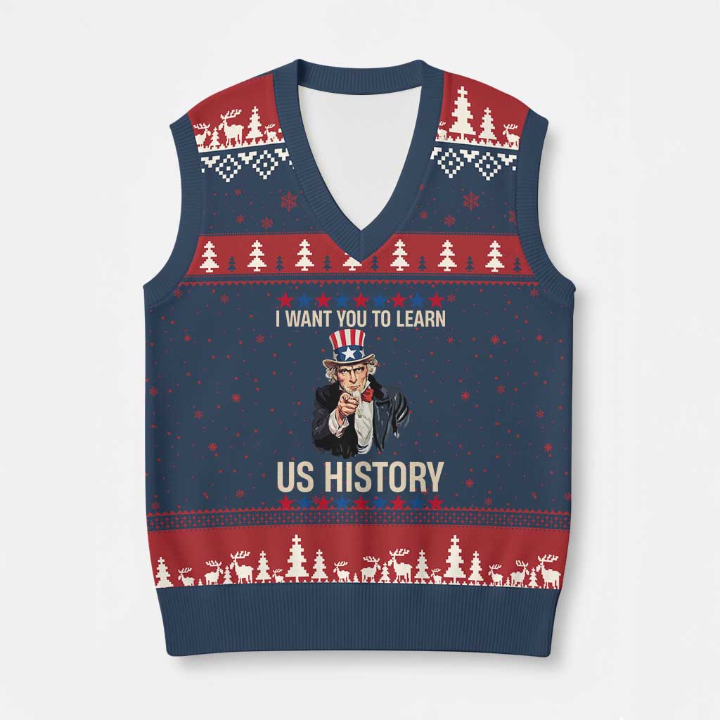 Uncle Sam I Want You To Learn US History V-Neck Knit Sweater Vest Patriotic Teachers Students