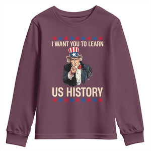 Uncle Sam I Want You To Learn US History Youth Sweatshirt Patriotic Teachers Students