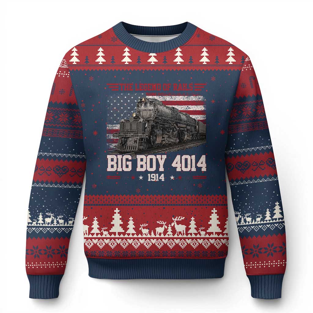 Vintage Steam Locomotive Heritage Ugly Christmas Sweater The Legend of Rails American Flag TS02 Navy Red Print Your Wear
