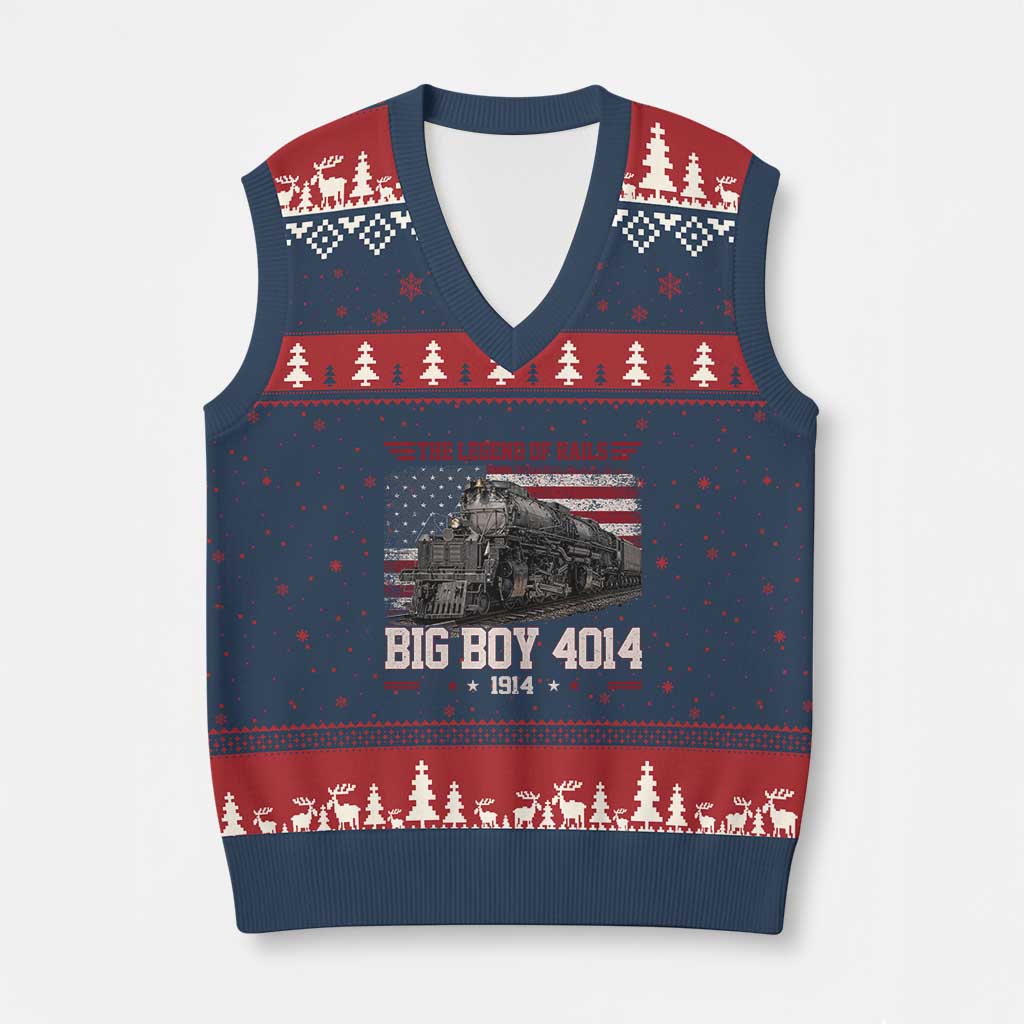 Vintage Steam Locomotive Heritage V-Neck Knit Sweater Vest The Legend of Rails American Flag TS02 Navy Red Print Your Wear