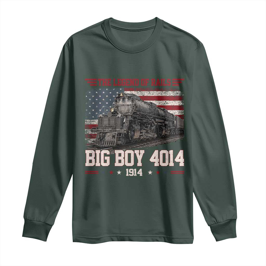 Vintage Steam Locomotive Heritage Long Sleeve Shirt The Legend of Rails American Flag TS02 Dark Forest Green Print Your Wear