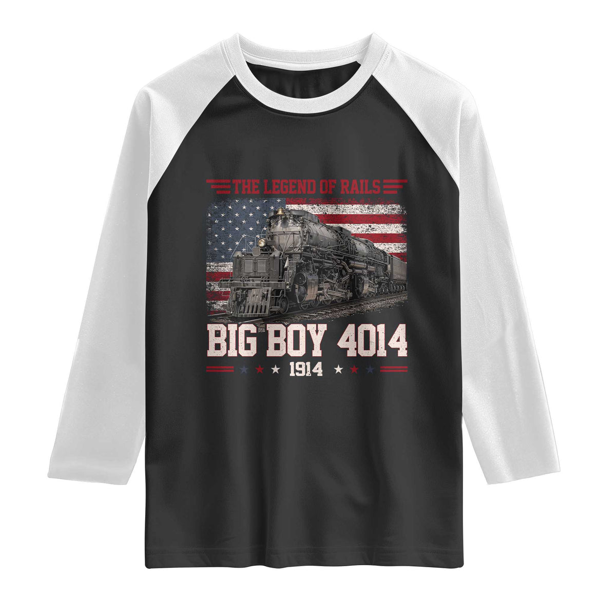 Vintage Steam Locomotive Heritage Raglan Shirt The Legend of Rails American Flag TS02 Black White Print Your Wear