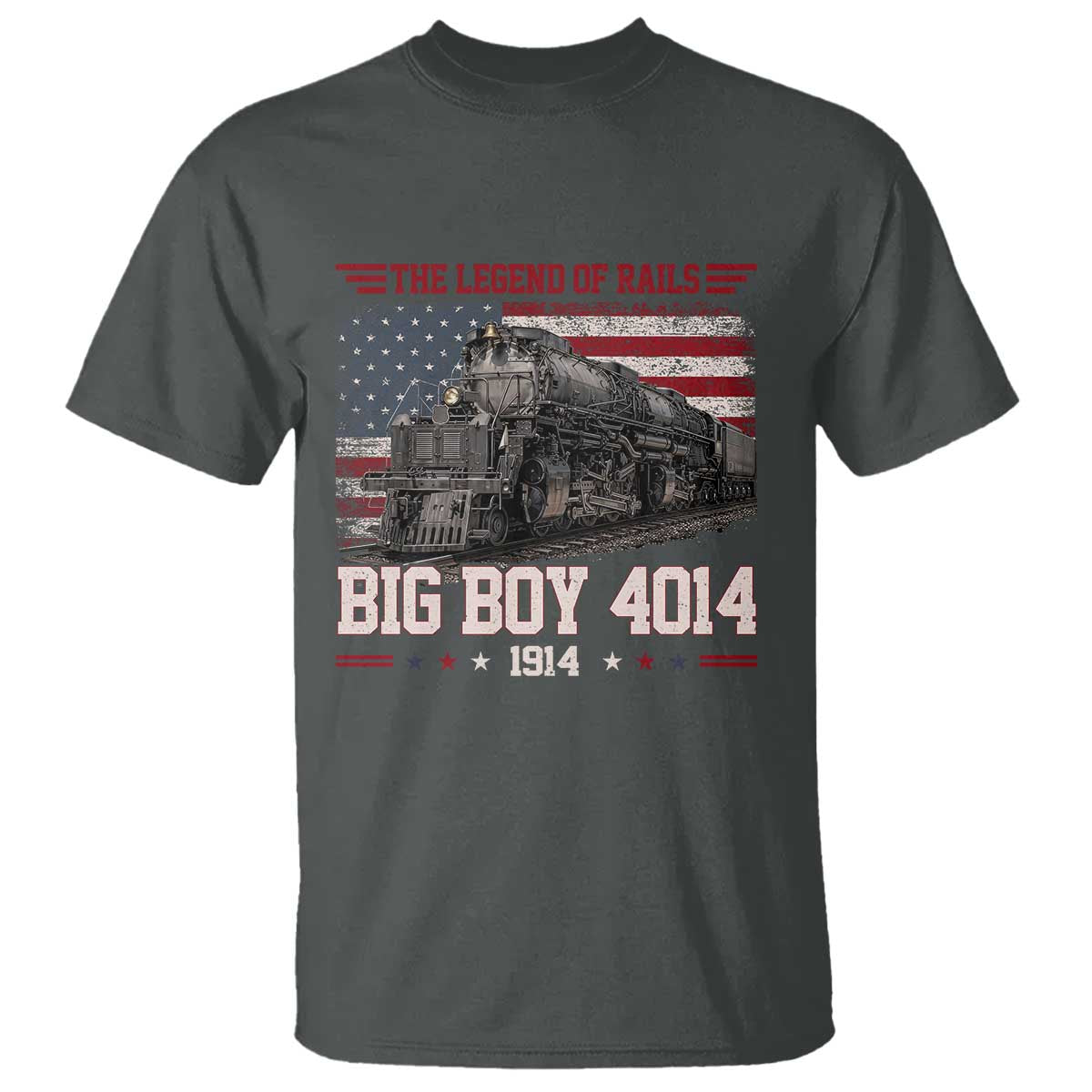 Vintage Steam Locomotive Heritage T Shirt The Legend of Rails American Flag TS02 Dark Heather Print Your Wear