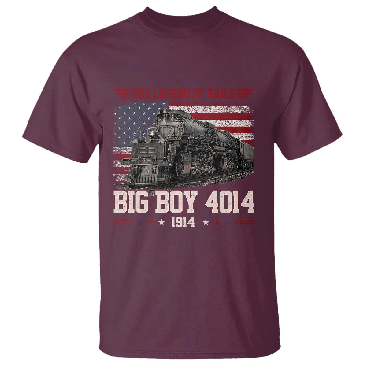 Vintage Steam Locomotive Heritage T Shirt The Legend of Rails American Flag TS02 Maroon Print Your Wear